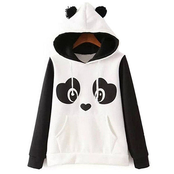 Women's Cotton Hoodie - Color Block Black & White White M / Fall / Winter